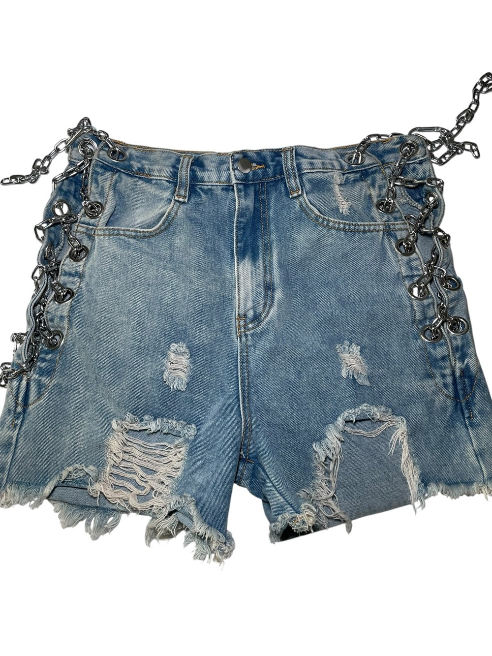 N°1 Los Angeles Chain Lace-Up Destroyed Denim Shorts – Size Medium – Like New